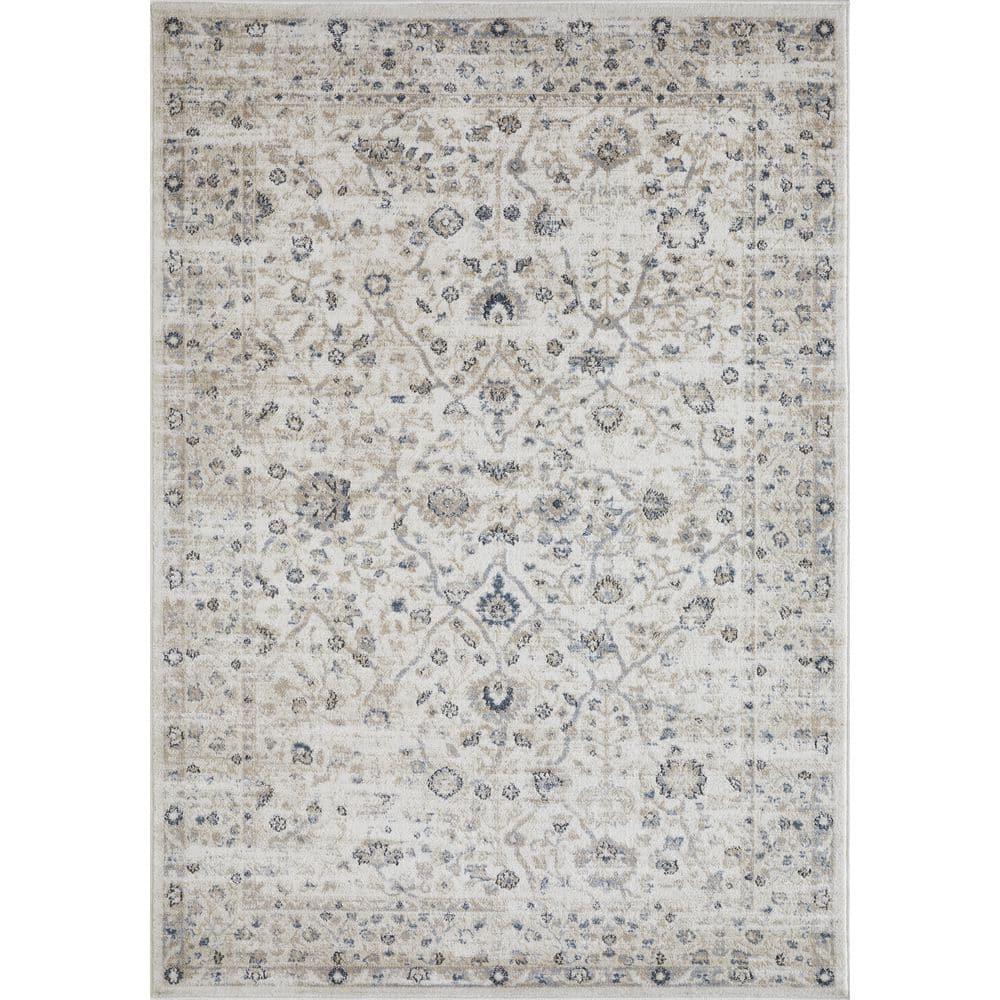 Kehleigh Oviel Cream 9 ft. 10 in. x 12 ft. 10 in. Oriental Polypropylene Indoor Area Rug
