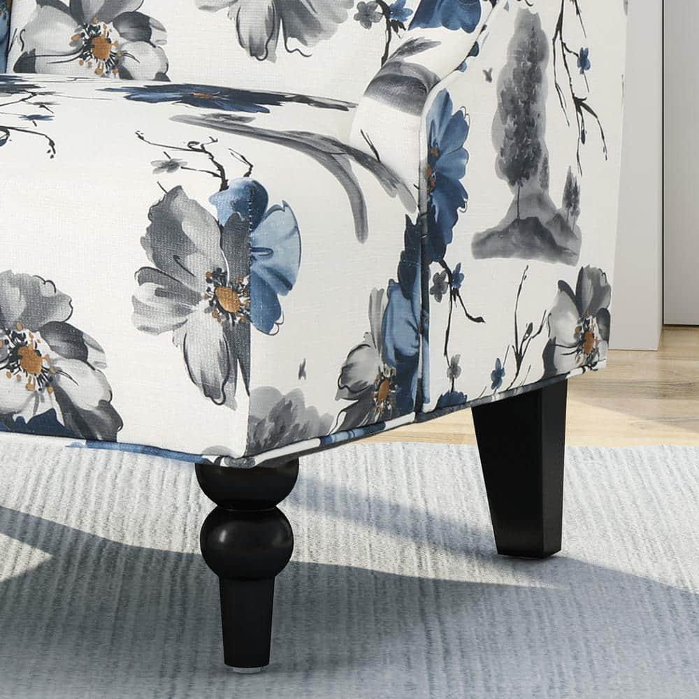 Toddman High-Back Club Chair Floral Print Blue - Christopher Knight Home: Upholstered, Birch Wood Legs