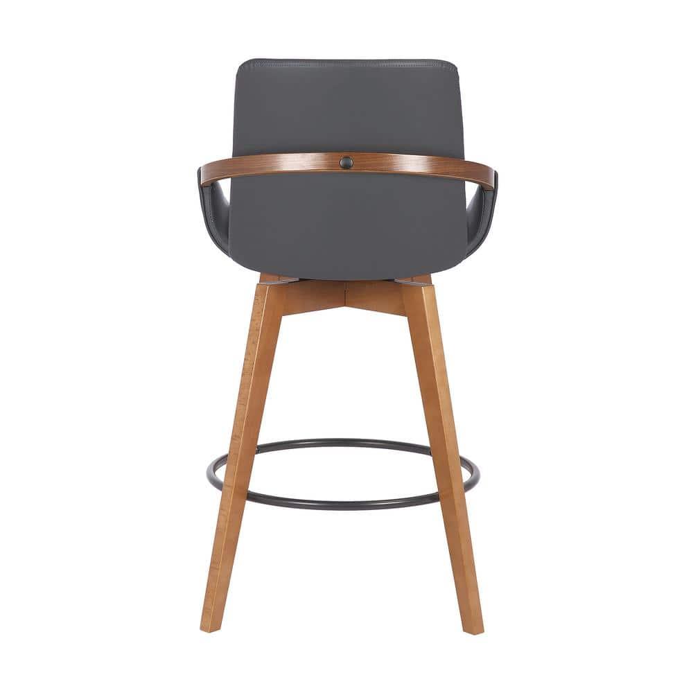 26" Baylor Faux Leather Wood Swivel Counter Height Barstool Gray/Walnut - Armen Living