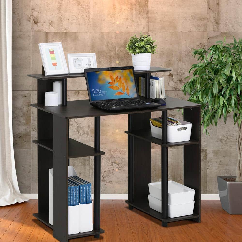 Furinno Simple Design Computer Desk Home Office Workstation Study Writing Desk Open Bookcsae with CPU Stand,Walnut