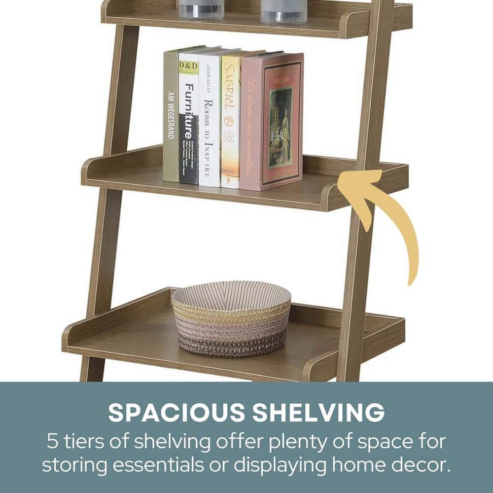 Convenience Concepts American Heritage 5-Shelf Ladder Bookcase, Driftwood