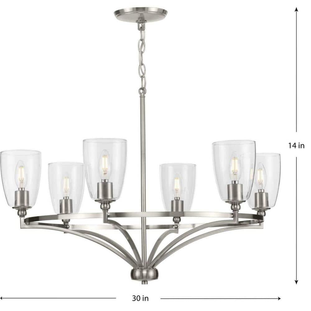 Progress Lighting Parkhurst 6-Light Chandelier, Brushed Nickel, Glass Shades