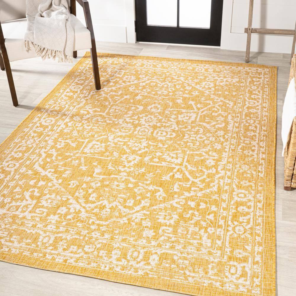 5' x 8' Malta Bohemian Medallion Textured Weave Indoor/Outdoor Area Rug, Yellow/Cream - JONATHAN Y