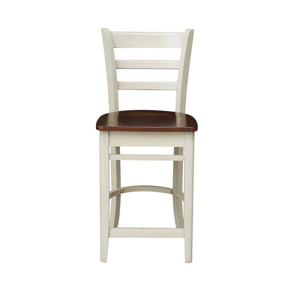International Concepts 24" Emily Counter Height Barstool Antiqued Almond/Espresso: Hardwood Frame, Ladder-Back Design