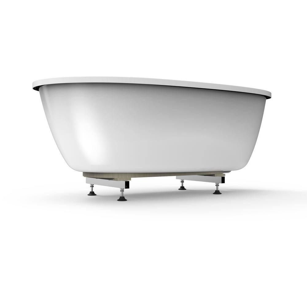 STRETTO 6732 Acrylic Freestanding Soaking Bath Univ End Drain White/White With NW50827 Round Tub Filler Chrome