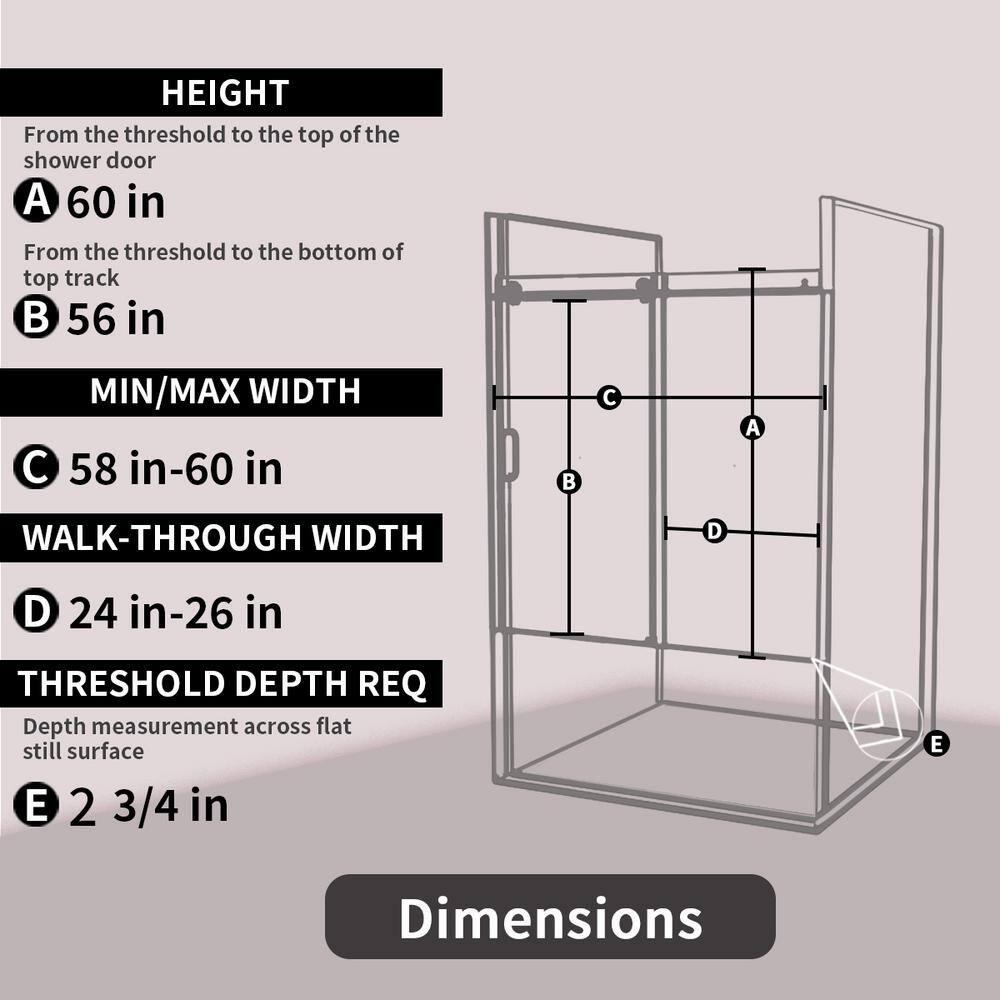 60'' - W x 60'' H Door Semi-Frameless Tub Door with