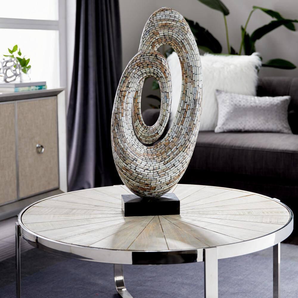 12" x 29" Gray Mother of Pearl Swirl Abstract Sculpture with Black Base, by DecMode