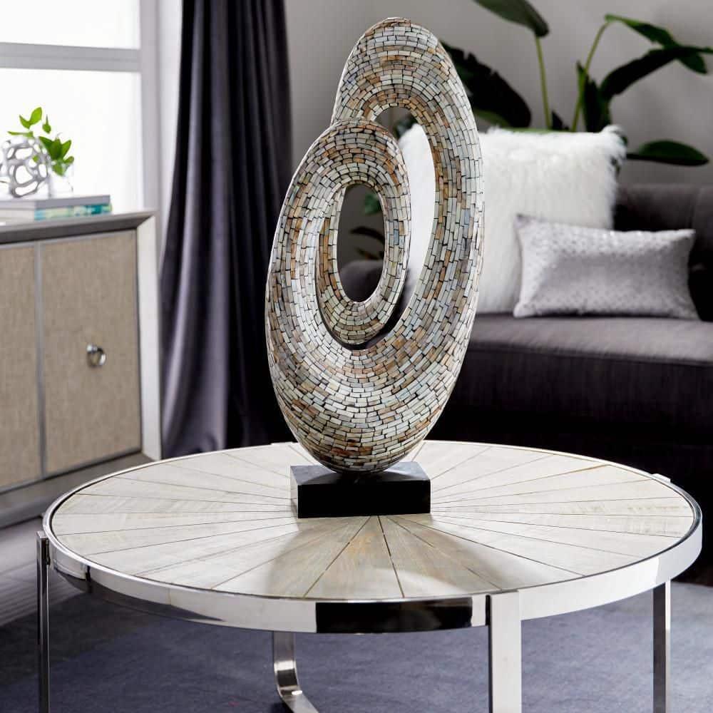 12" x 29" Gray Mother of Pearl Swirl Abstract Sculpture with Black Base, by DecMode