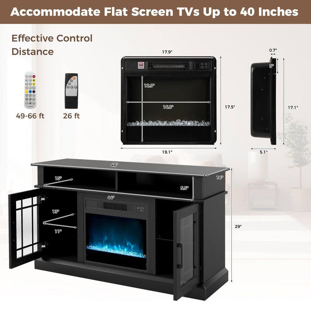 Clihome 67" MDF Wall Mounted TV Stand with 36" Electric Fireplace Black