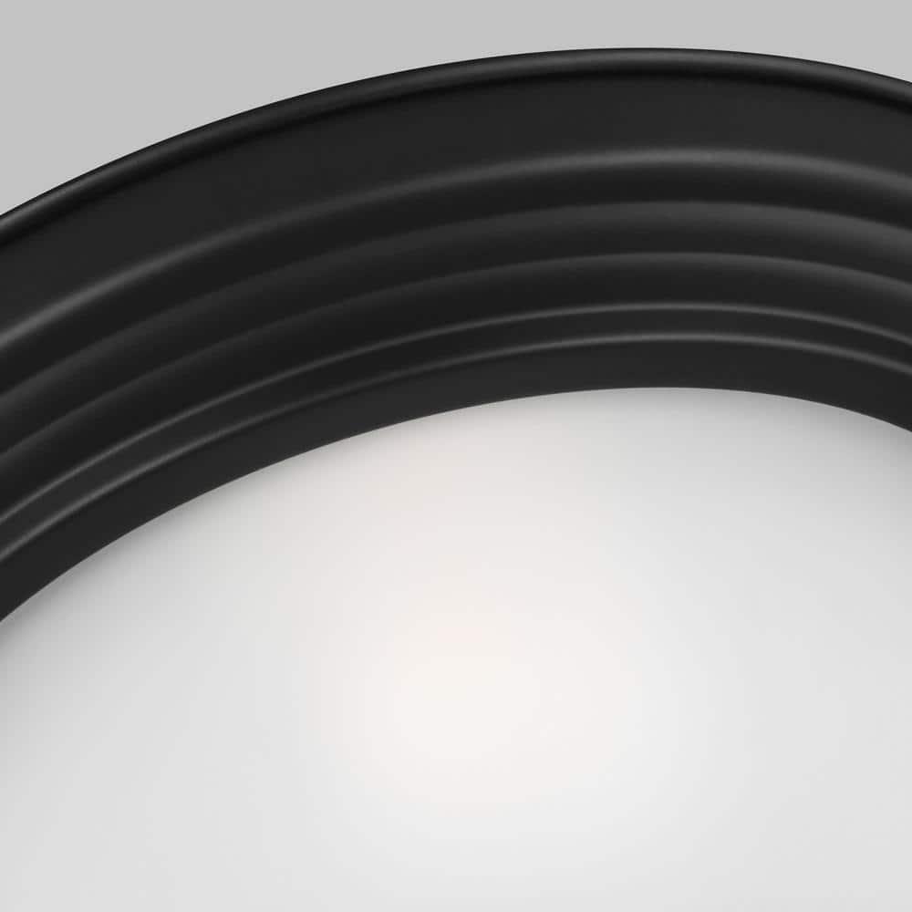 Geary 10.5 in. 1-Light Midnight Matte Black Traditional Contemporary Ceiling Flush Mount with Satin Etched Glass