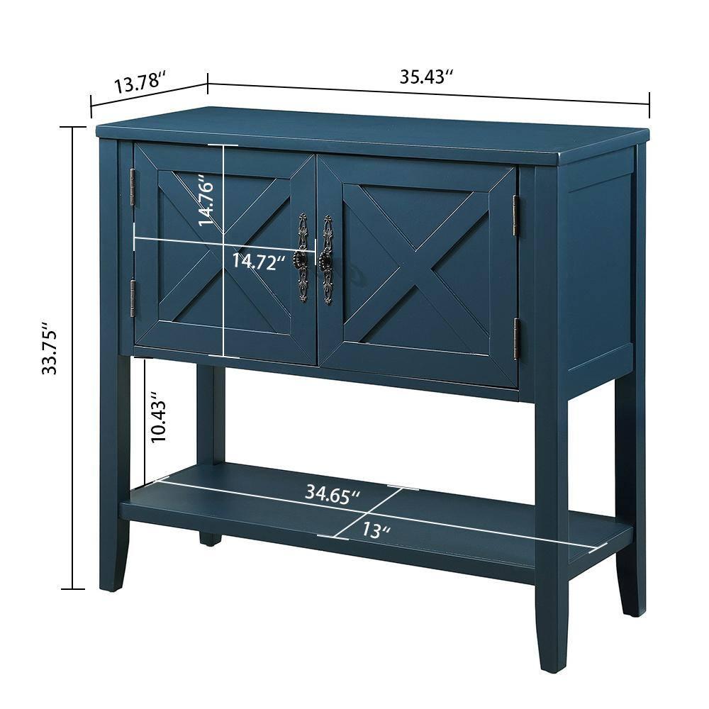 35 in. Blue Farmhouse Wood Buffet Sideboard with Bottom Shelf and 2-Door Cabinet