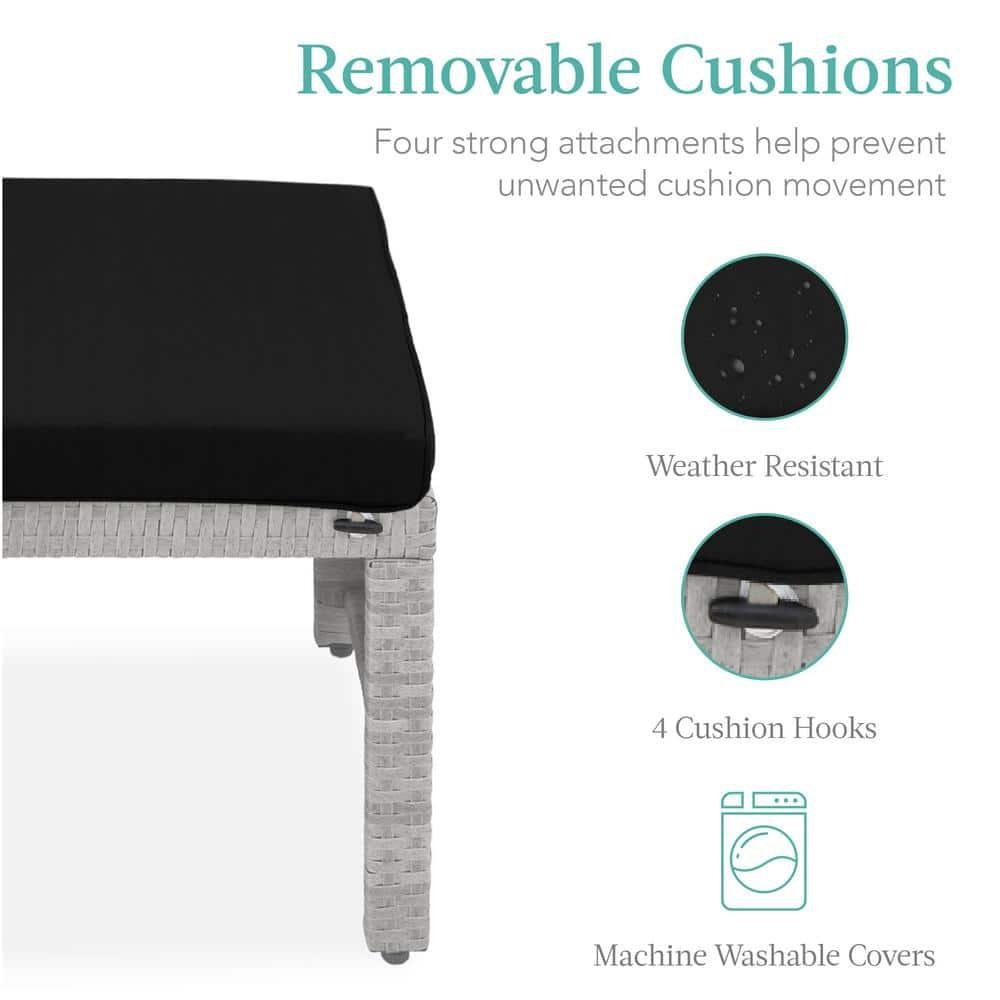 Best Choice Products Set of 2 Multipurpose Patio Wicker Ottomans w/ Removable Cushions - Gray/Black