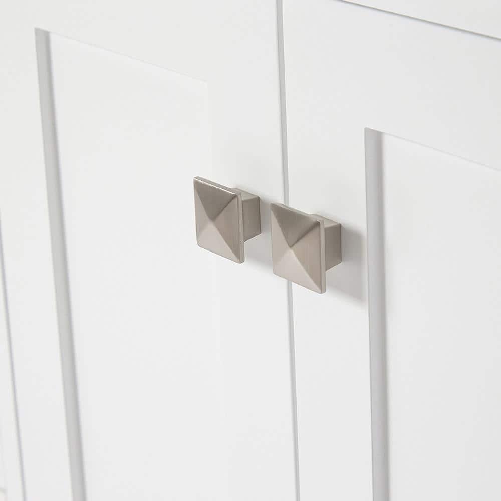 ARIEL 49" Bathroom Vanity with 1.5" Edge Pure White Quartz Countertop & Backsplash, Center Rectangular Sink, 2 Soft Closing Doors, 9 Full Extension Dovetail Drawers, Brushed Nickel - White