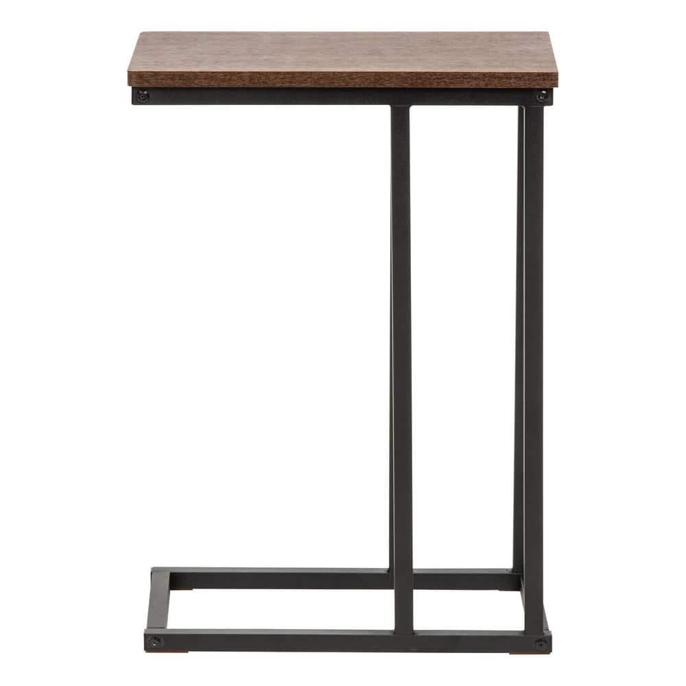 IRIS USA C-Shape Wood and Metal Side Accent Table, Brown
