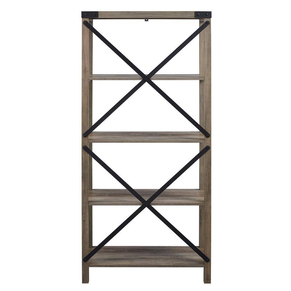 64" Farmhouse Metal X Bookcase - Gray Wash
