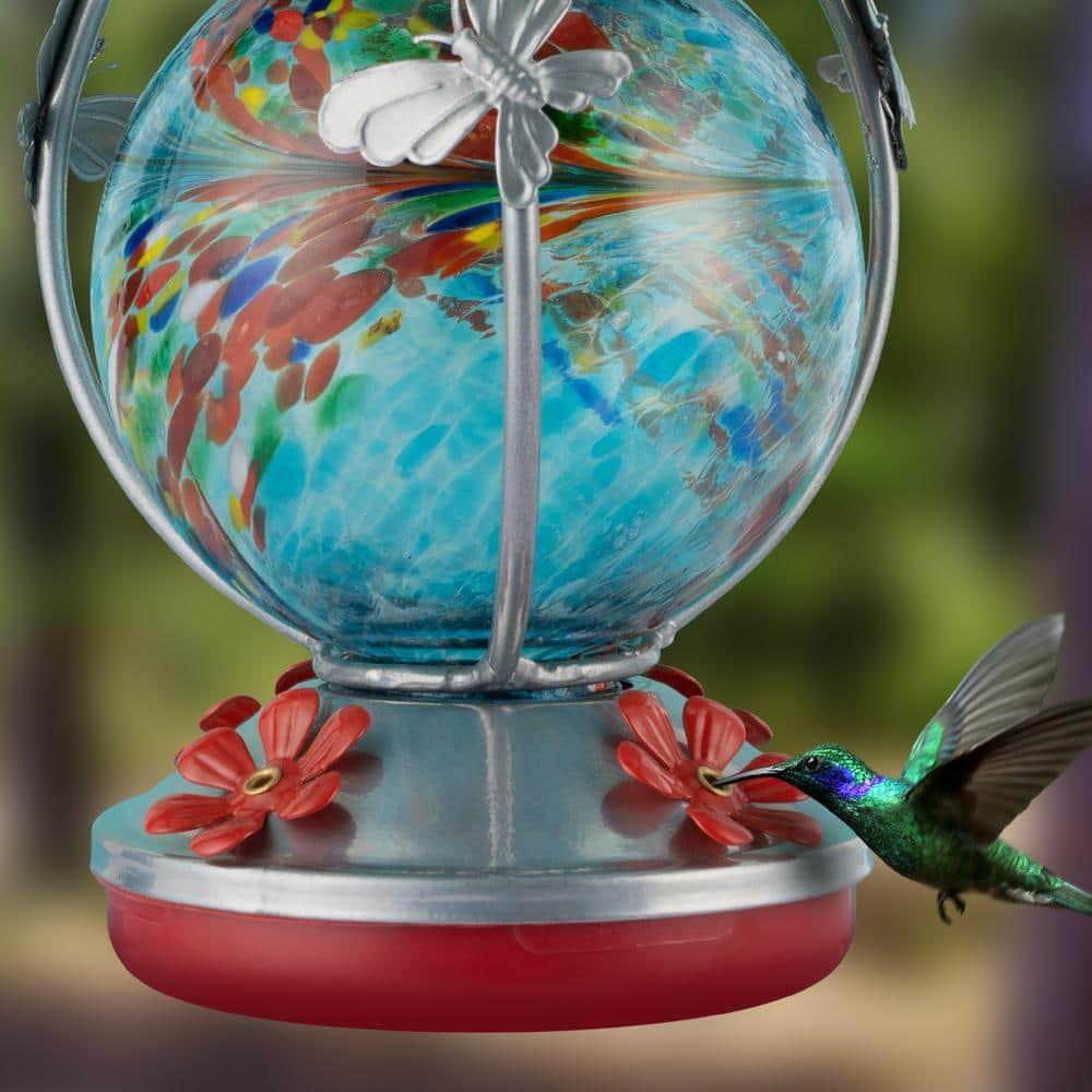 Glass Hummingbird Feeder - Blue