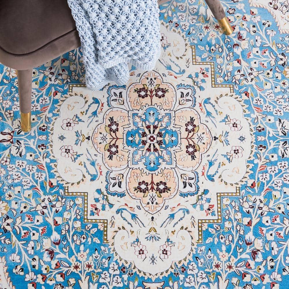 Tucson TSN136 Power Loomed Machine Washable Area Rug - Turquoise/Beige - 6'x6' - Safavieh.