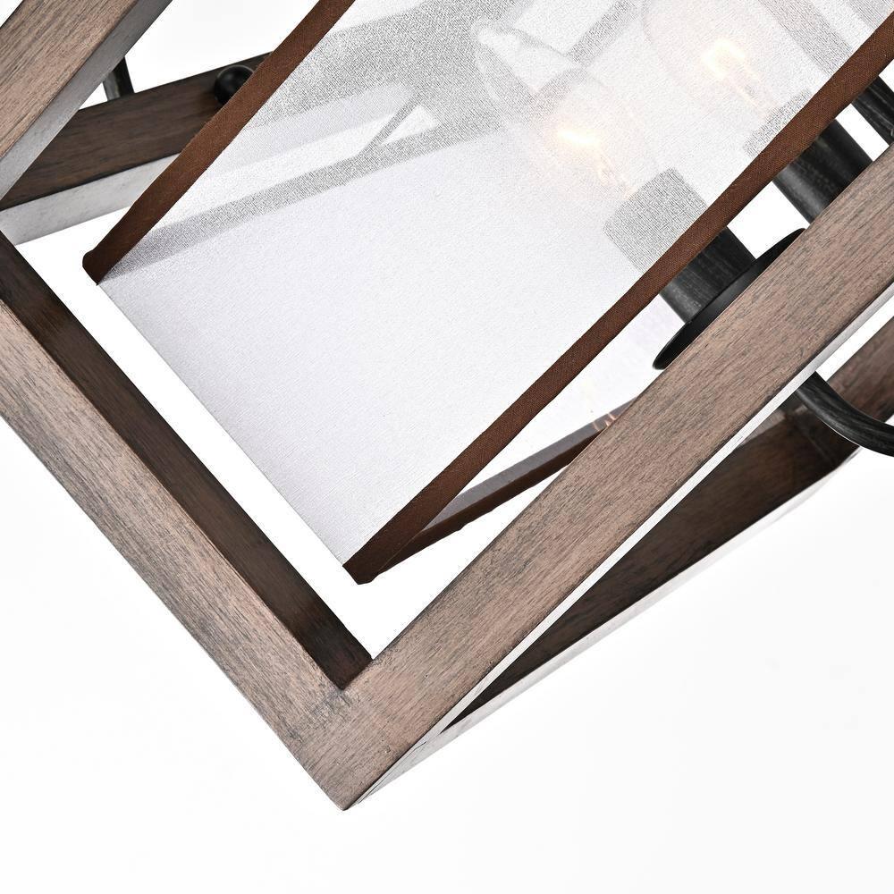 The Lighting Store Alina Antique Black Metal Natural Wood Flush Mount with Fabric Shade