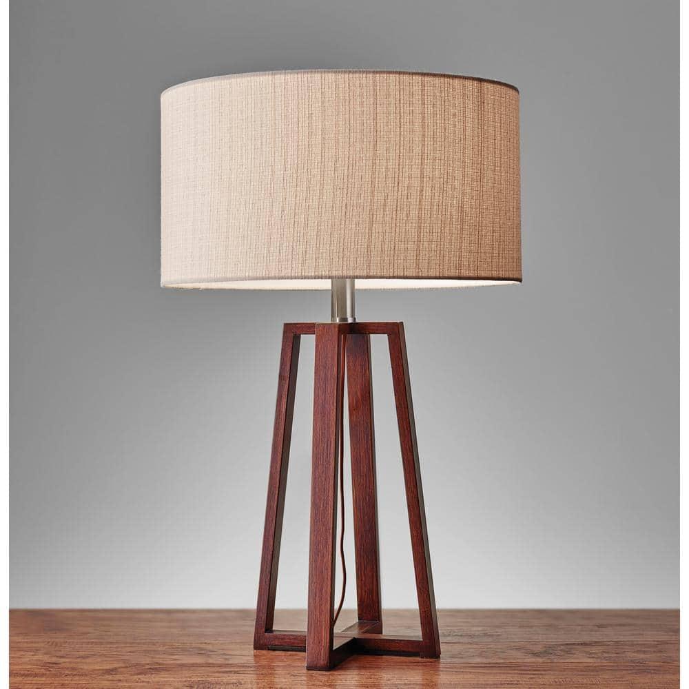 Adesso 23.75" Quinn Table Lamp Brown: ETL Listed, Linen Shade, No Assembly Required