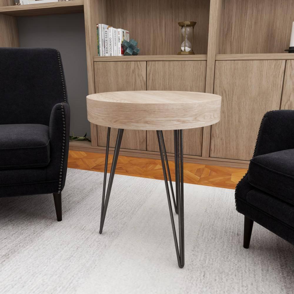 Union Rustic Villalpando Wooden Side End Brown Accent Table with Black Metal Hairpin Legs