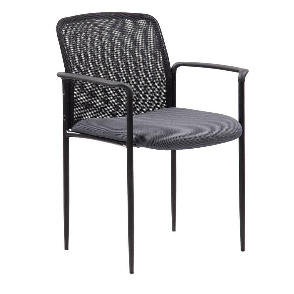 Boss Office Products Office Chair - Gray: Mesh Upholstered, Fixed Arms, Steel Legs, 275 lb Capacity