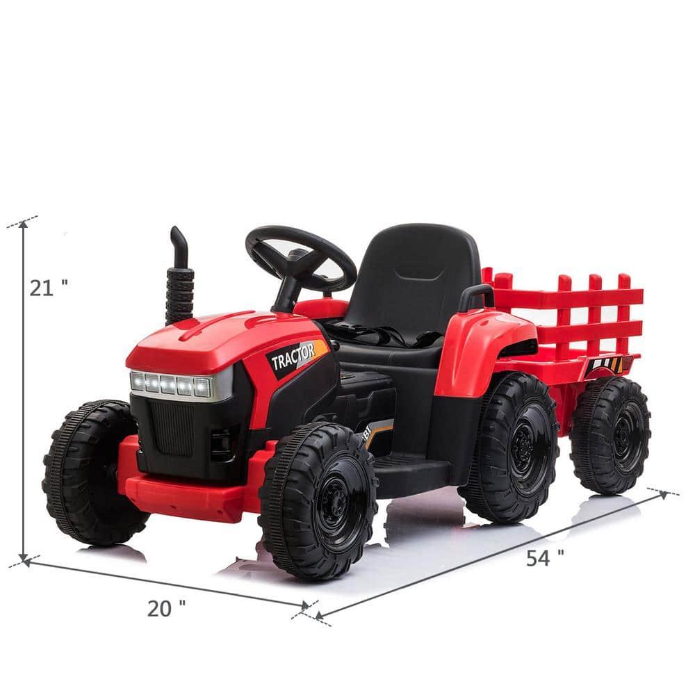 12V Kids Ride On Tractor with Trailer, Battery Powered Electric Car with Music, USB, Music, LED Lights