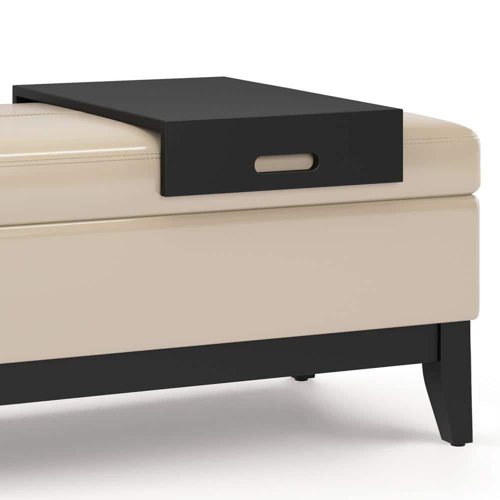 Simpli Home Oregon 42" Wd. Storage Ottoman Bench with Tray in Satin Cream Faux Leather
