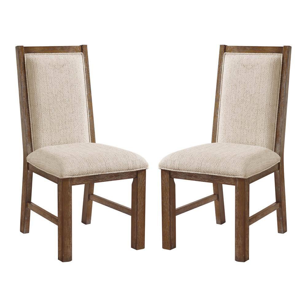 Furniture of America Hefer Transitional Fabric Indoor Side Chairs, Rustic Oak and Beige (Set of 2)
