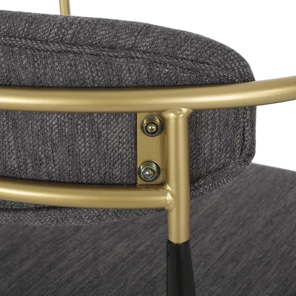 Noble House Boise Indoor Fabric and Metal 30 inch Barstools, Set of 2, Charcoal, Black, and Gold.