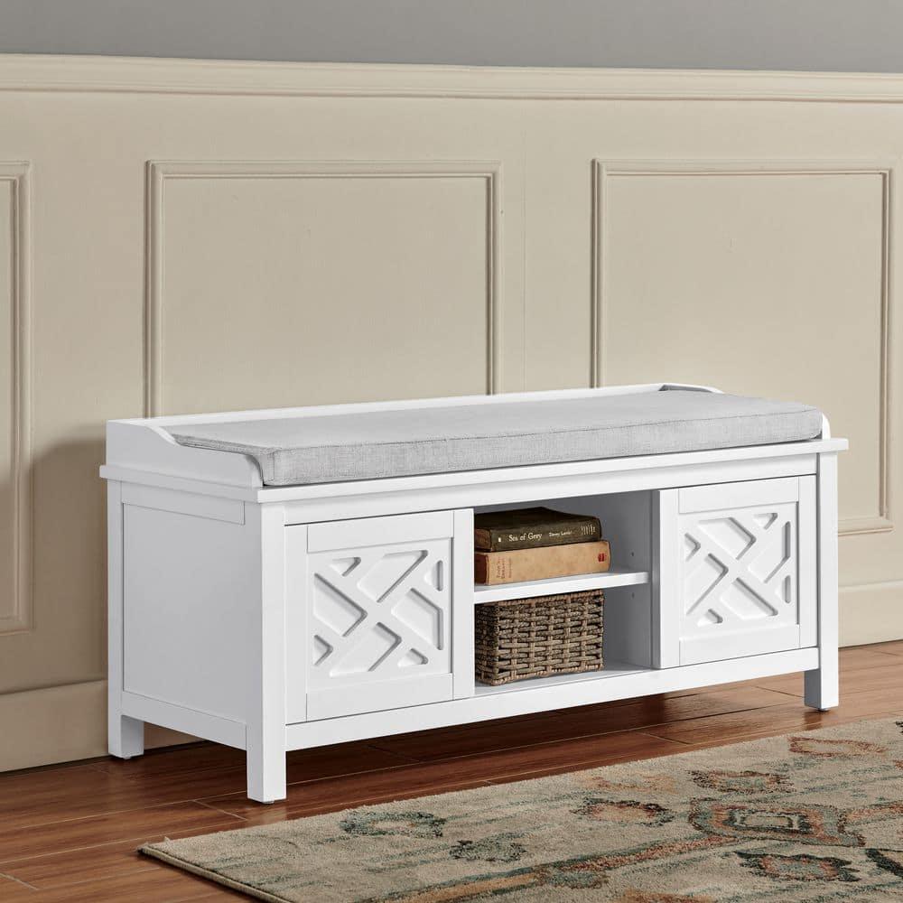Alaterre Furniture Coventry 45 in. Pine Wood Storage Bench with Cushion, Entryway Organization & Decoration, 3 Adjustable/Removable Cubbies, Dove Gray and White