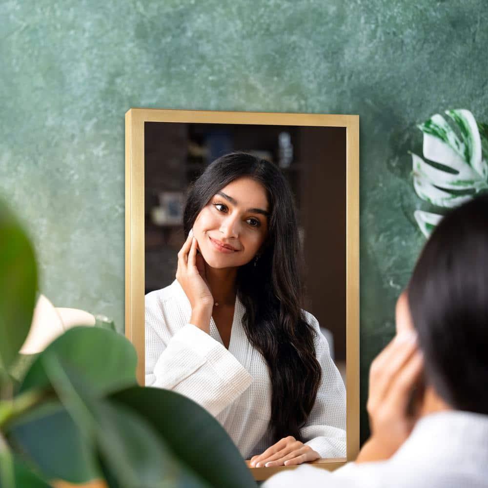 Head West Gold Stainless Steel Metal Framed Mirror for Bathroom Vanity – Decorative Rectangular Bathroom Mirror for Over Sink, Bedroom & Living Room, 24"x30"