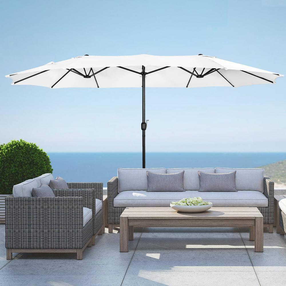 WestinTrends 15 x 9 Ft Double Sided Outdoor Twin Patio Market Table Umbrella, White