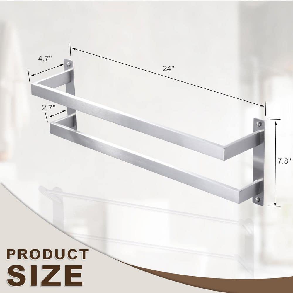 2-Tier Stainless Steel Wall Mounted Square Towel Rack With Concealed Mounting Hardware Staggered Two Rod Towel Rack