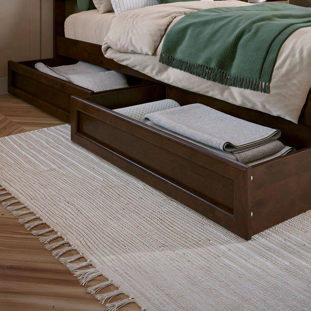 AFI Capri Full Solid Wood Platform Bed with Panel Footboard and Storage Drawers, Walnut