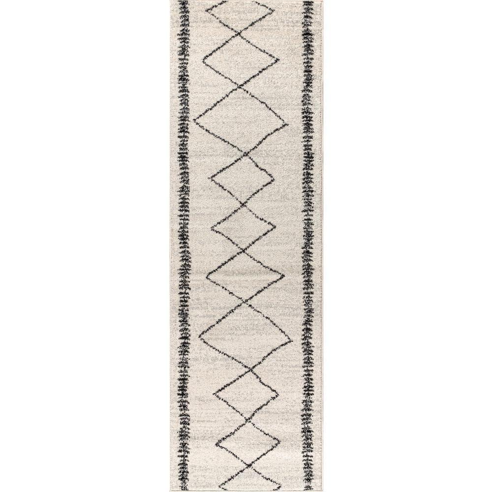 2'x8' Zaina Moroccan Beni Souk Runner Rug, Cream/Black - JONATHAN Y
