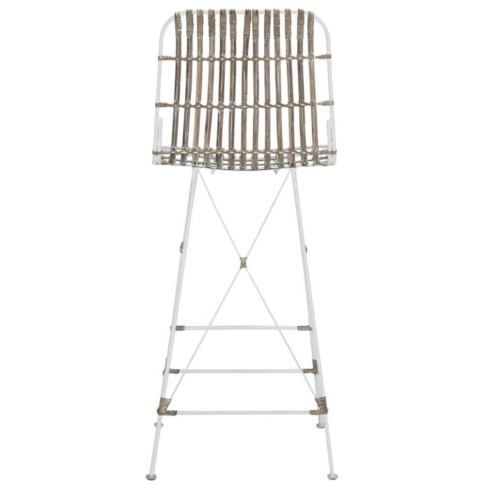 Minerva Wicker Bar Stool (Set of 2) - WIK6508 - White/White - Safavieh