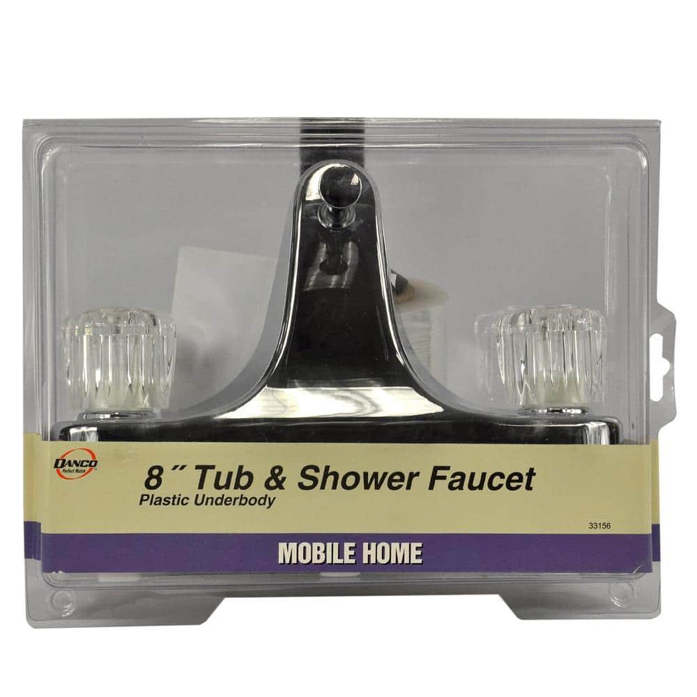 Danco Mobile Home RV Tub Shower Center-Set Faucet, 8 inch, 2-Handle, Chrome with Clear Acrylic Handles (33156X)