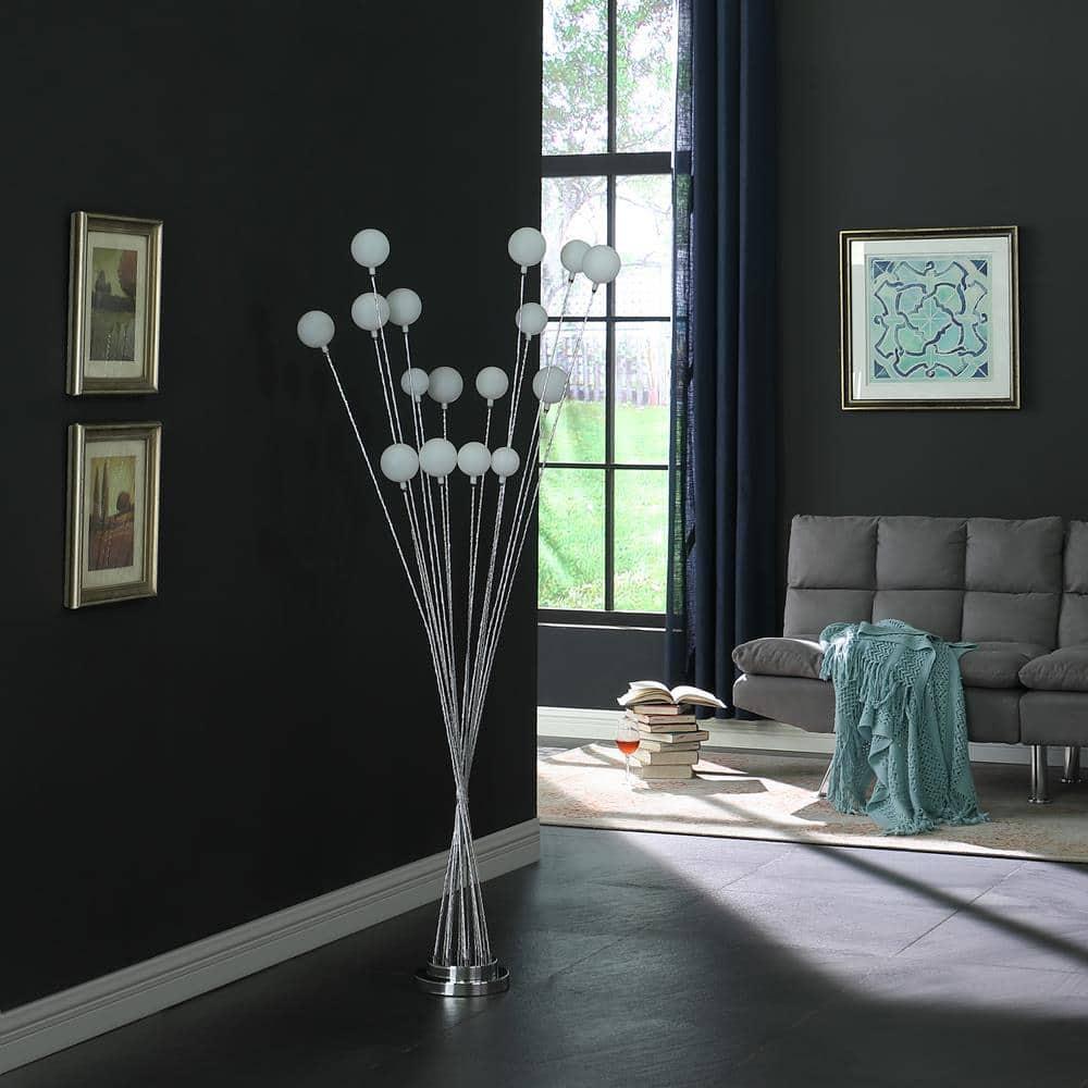 Ore International 16-Light Acrylic Globe Aluminun Led Chrysanthe Silver Chrome Metal Floor Lamp