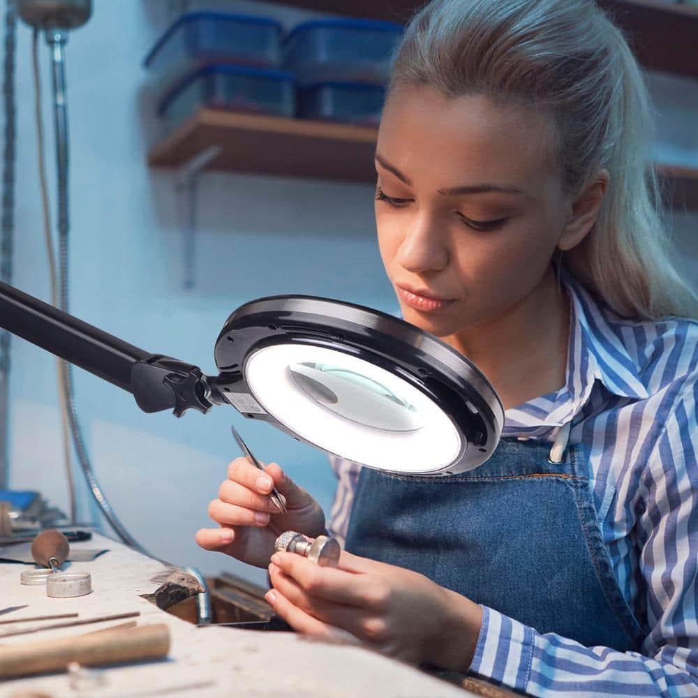 Brightech Lightview Pro 33 in. Adjustable Swing Arm Integrated 2.25X Magnifying Dimmable LED Desk Clamp Lamp