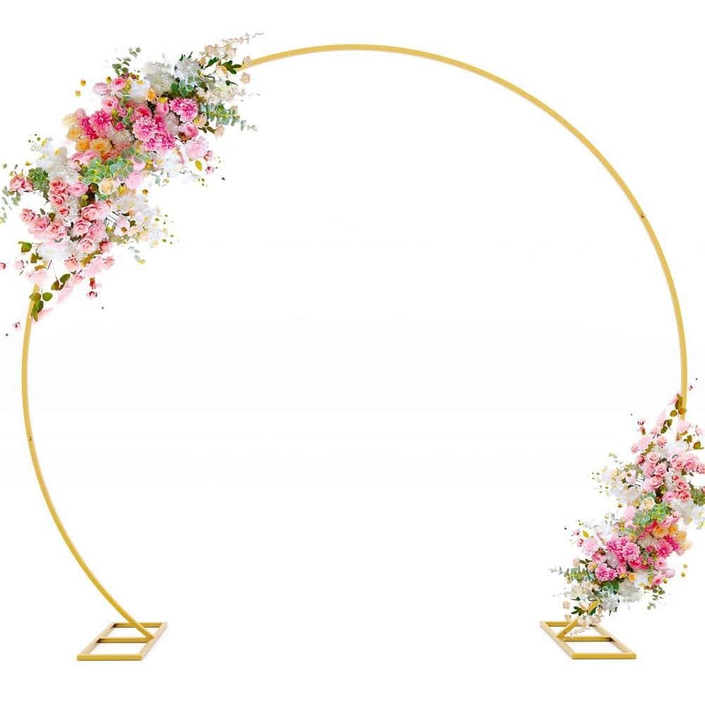 Gold 8FT Metal Circle Wedding Arch with Floral Decor