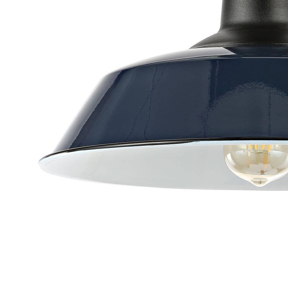 JONATHAN Y JYL7617C Camila 14" 1-Light Classic Industrial Indoor/Outdoor Iron LED Semi Flush Mount Mid-Century, Rustic 2700K Cozy Warm Light Kitchen Hallway Bathroom Stairwell, Navy/White