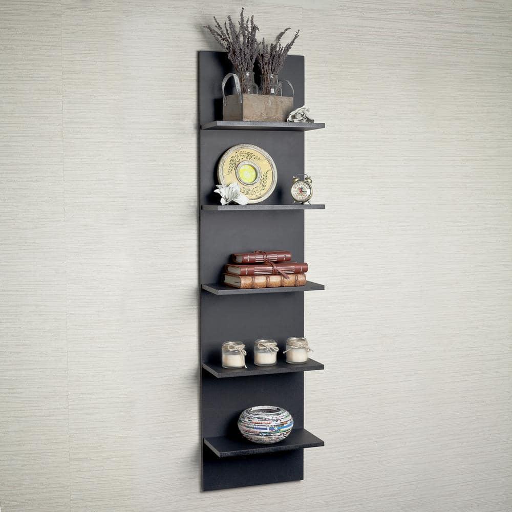 Danya B. 47" x 11.7" Wide Vertical Column Wall Shelf Black: Laminated MDF, 5-Tier Storage, Spot Clean