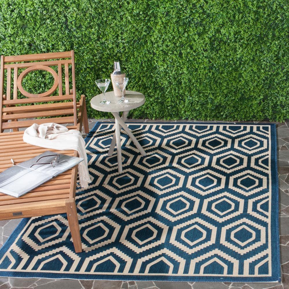 Courtyard CY6902 Power Loomed Indoor and Outdoor Area Rug - Navy/Beige - 9'x12' - Safavieh
