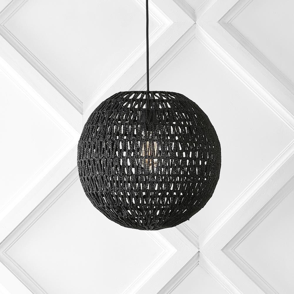 Luna 15.75" 1-Light Bohemian Modern Woven Rattan/Iron LED Pendant, Black