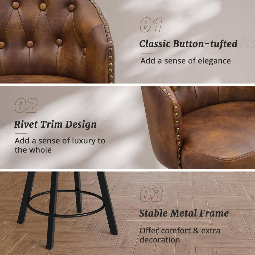 Dycanpo 26" Tall Counter Height Bar Stools Set of 4 with Back Faux Leather for Home Kitchen, Brown