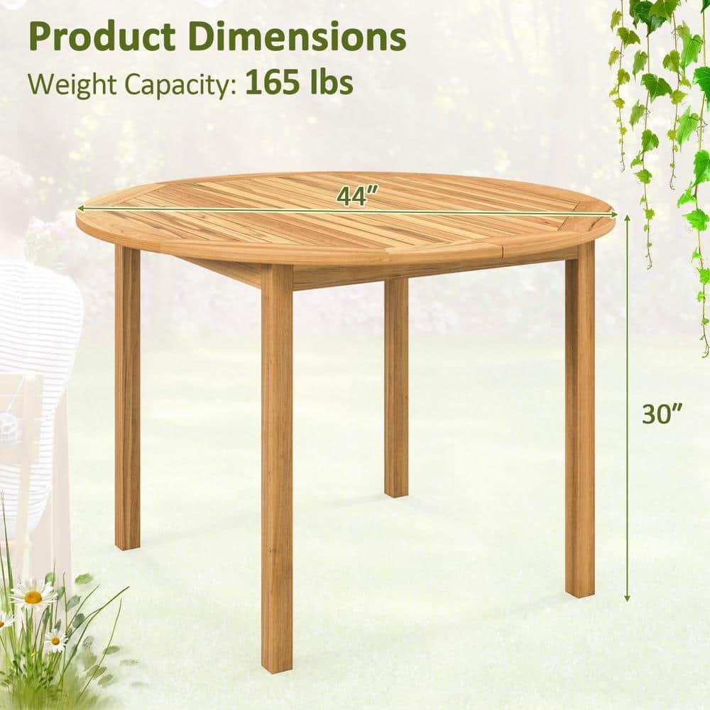Costway Patio Dining Table Acacia Wood Round Outdoor Bistro Table 4-Person for Deck Lawn