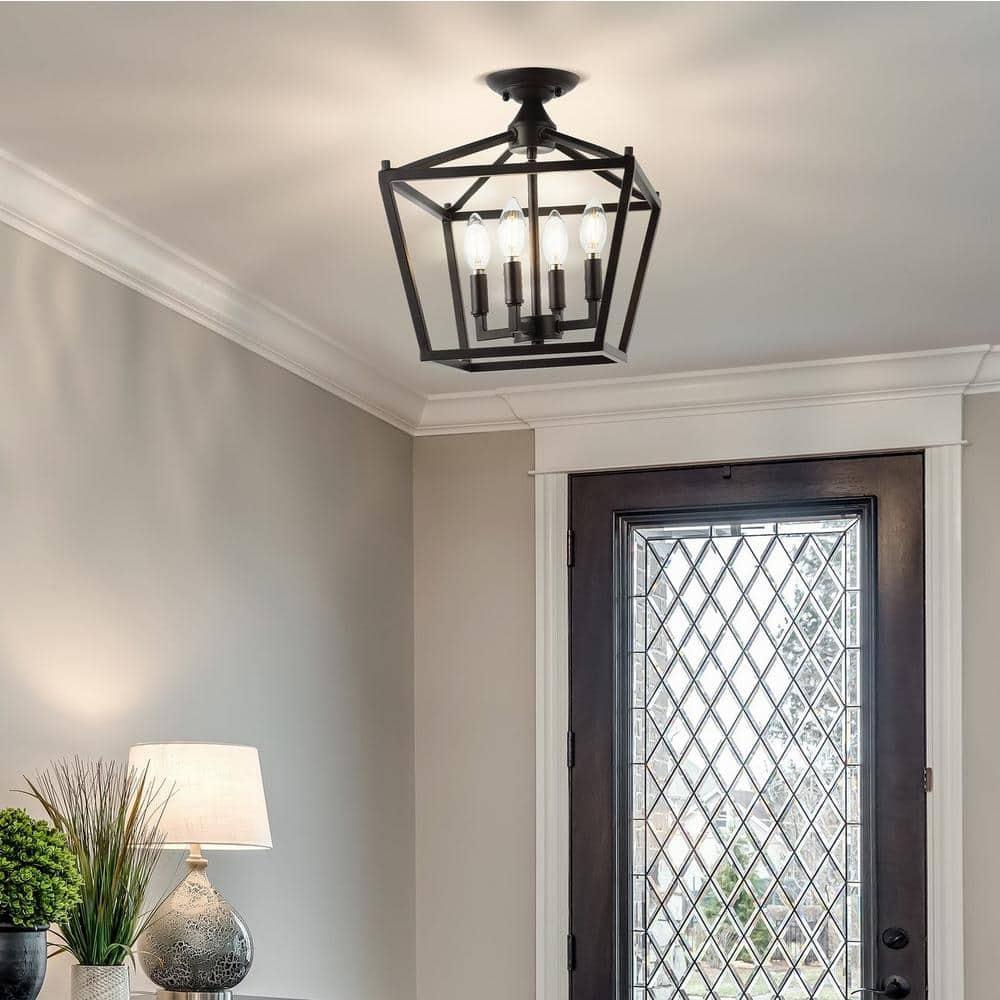 JONATHAN Y Milton Mini Lantern 4-Light Iron Modern Farmhouse LED Flush Mount, by JONATHAN  Y Oil Rubbed Bronze