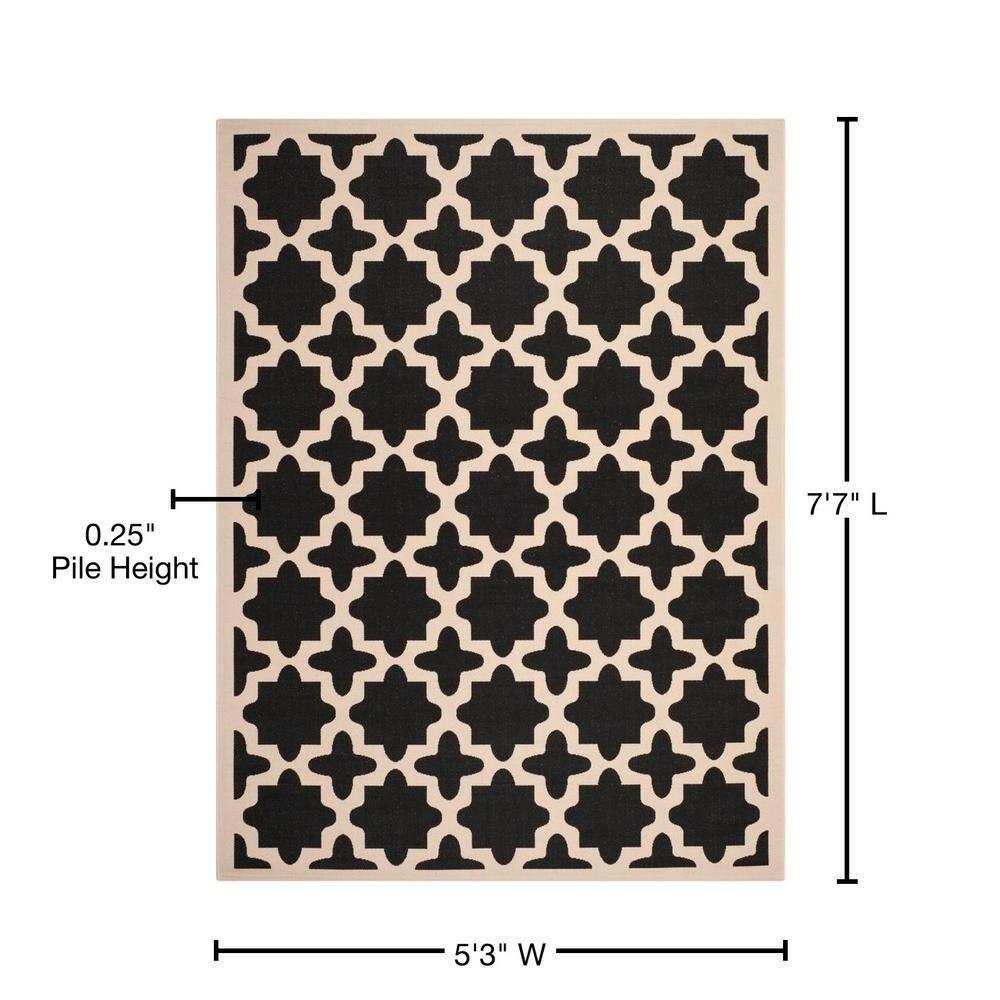 SAFAVIEH Courtyard Amanda Geometric Indoor/Outdoor Area Rug, Black/Beige, 5'3" x 7'7"