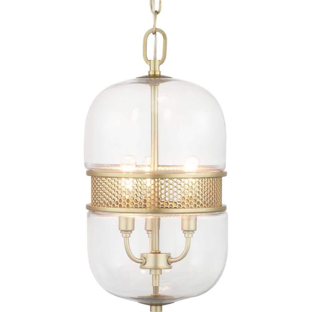 Progress Lighting, Cayce Collection, 3-Light Pendant, Vintage Gold, Glass Shade