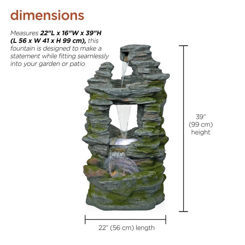 Alpine Corporation 39" Stacked Stone Rainforest Fountain: Polyresin, LED-Lit, Outdoor Decor